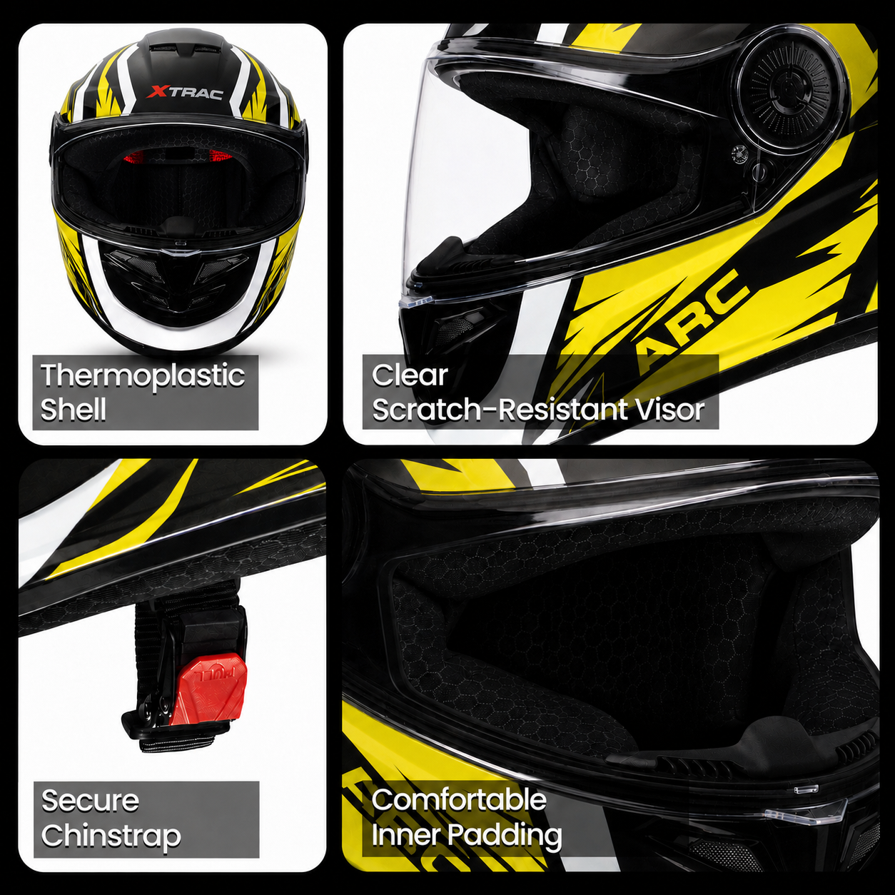 Xtrac Arc Full Face Graphic Helmet | ISI Certified | Lightweight Design, Quick Release Chin Strap